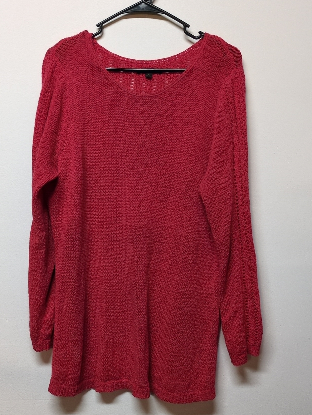 Rachel Zoe Red Pink Coral Open Knit Scoop Neck Tunic Sweater Size XL